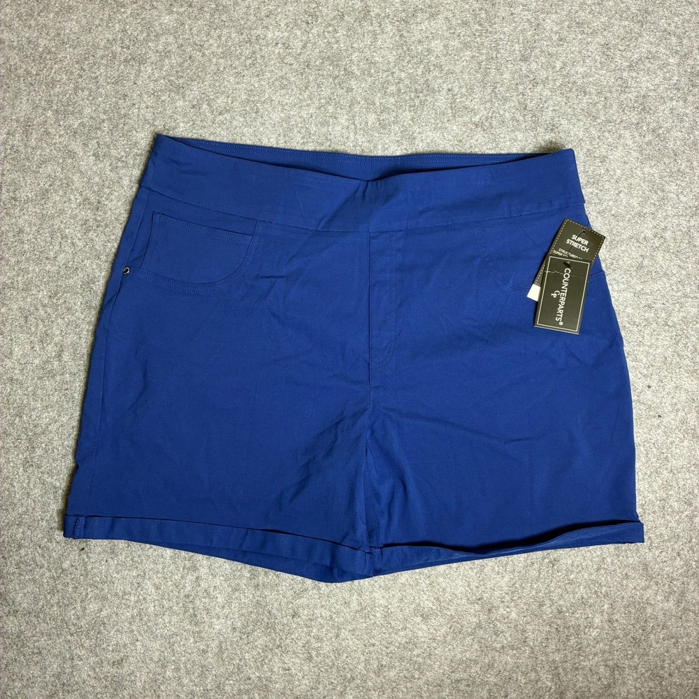 NWT Counterparts Womens Size 18 Royal Blue Super Stretch Pull On Cuffed Shorts